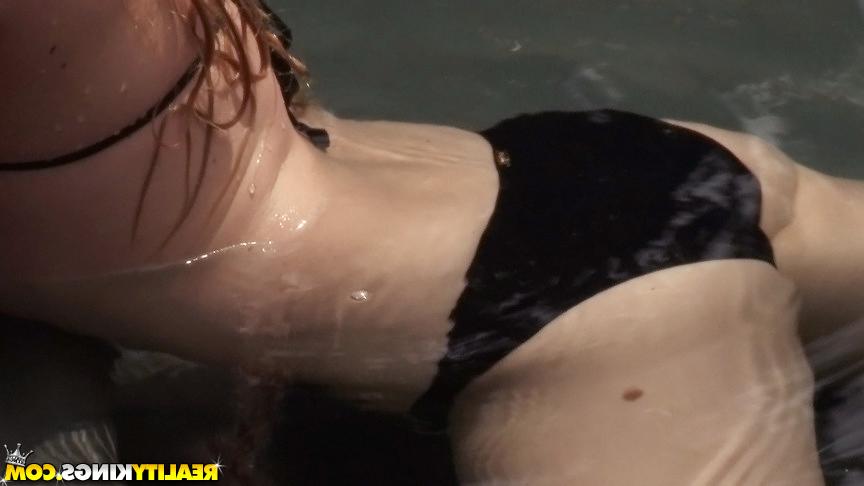 16P Lesbian sweeties in bikinis stripping and kissing by the pool