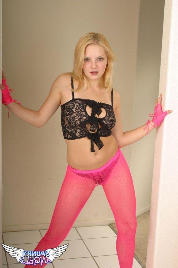 20P Pictures of teen hottie Danielle wearing pink lingerie