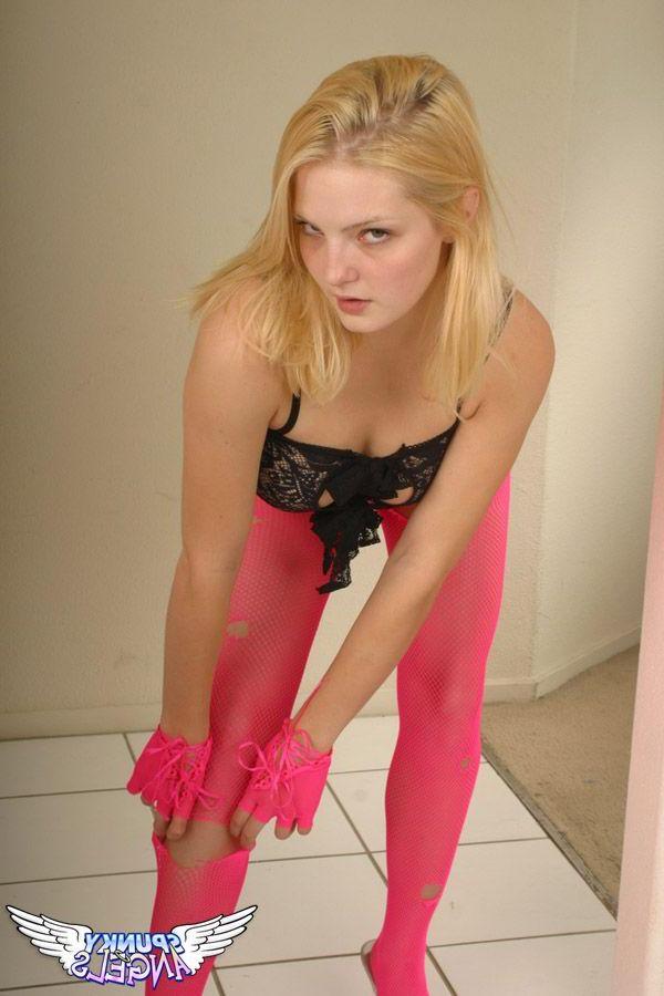 20P Pictures of teen hottie Danielle wearing pink lingerie