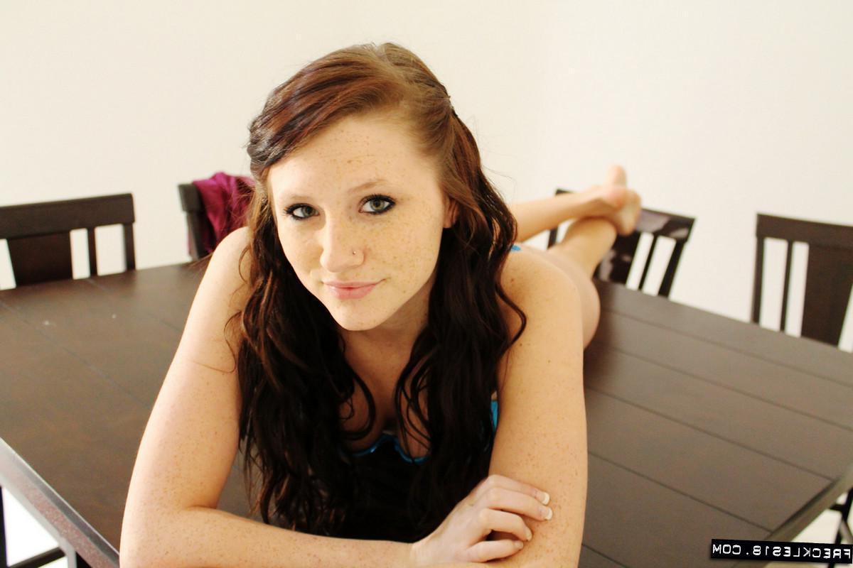 12P Pictures of teen girl Freckles 18 stripping on the dining room table