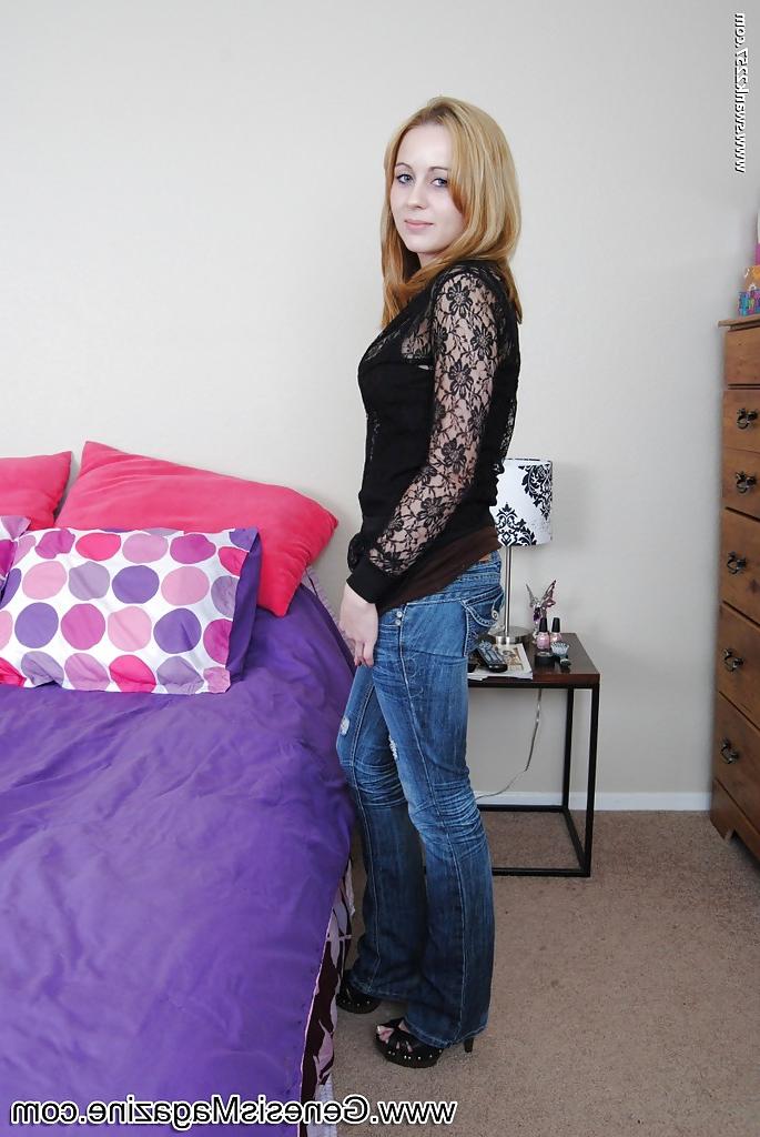16P In the privacy of her room pornstar Mae Meyers seductively undresses