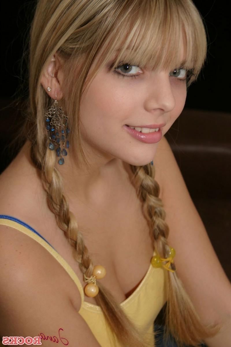 12P Hot teen girl Jana teases in her pigtails and superhero underwear