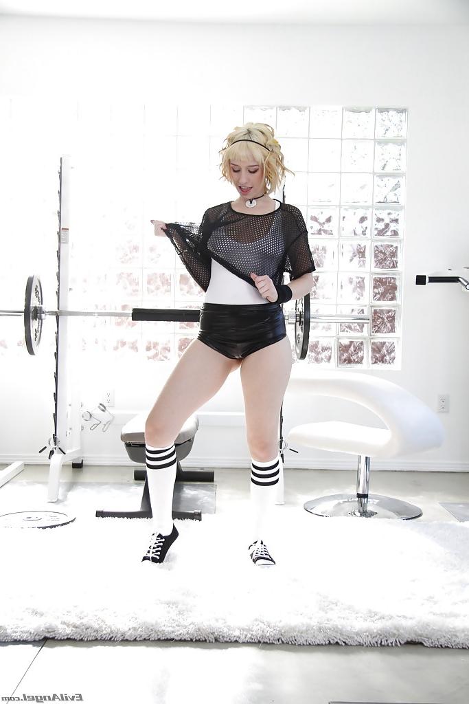 16P Sporty babe with petite ass Proxy Paige stripping and spreading her legs