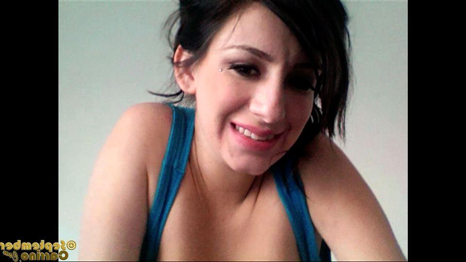 14P Cute babe September Carrino shows her face and big tits on the webcam