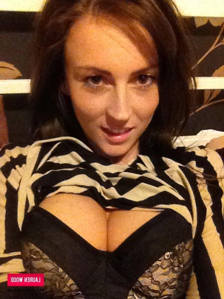 12P Lauren strips her stripy top and bra to reveal her big boobage