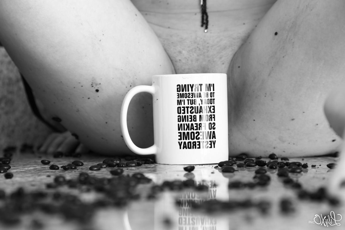 15P Lily Xo gets naked and teases with coffee in black and white