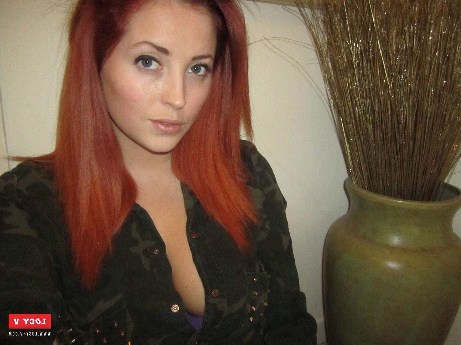 12P Lucy V strips from her hot bra to expose her large boobies