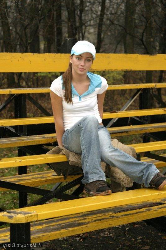 20P Pictures of teen babe Mandy's Diary stripping on the baseball field