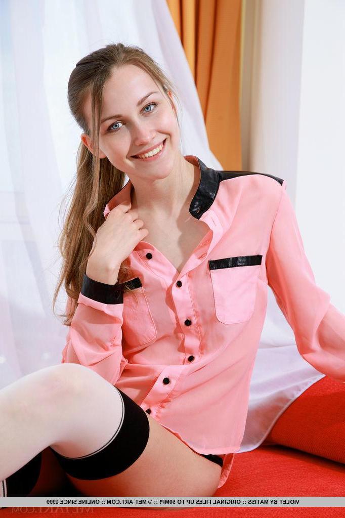 18P Pretty girl Violet strips completely nude and spreads her legs in "Poransa"