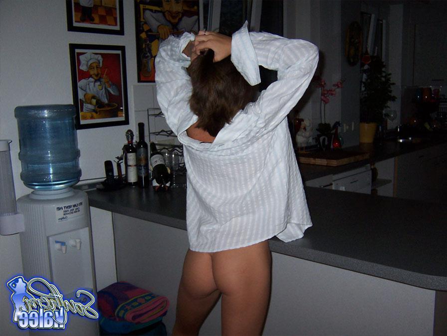 12P Southern Kalee shows off her big tits and wet pussy in a white dress shirt