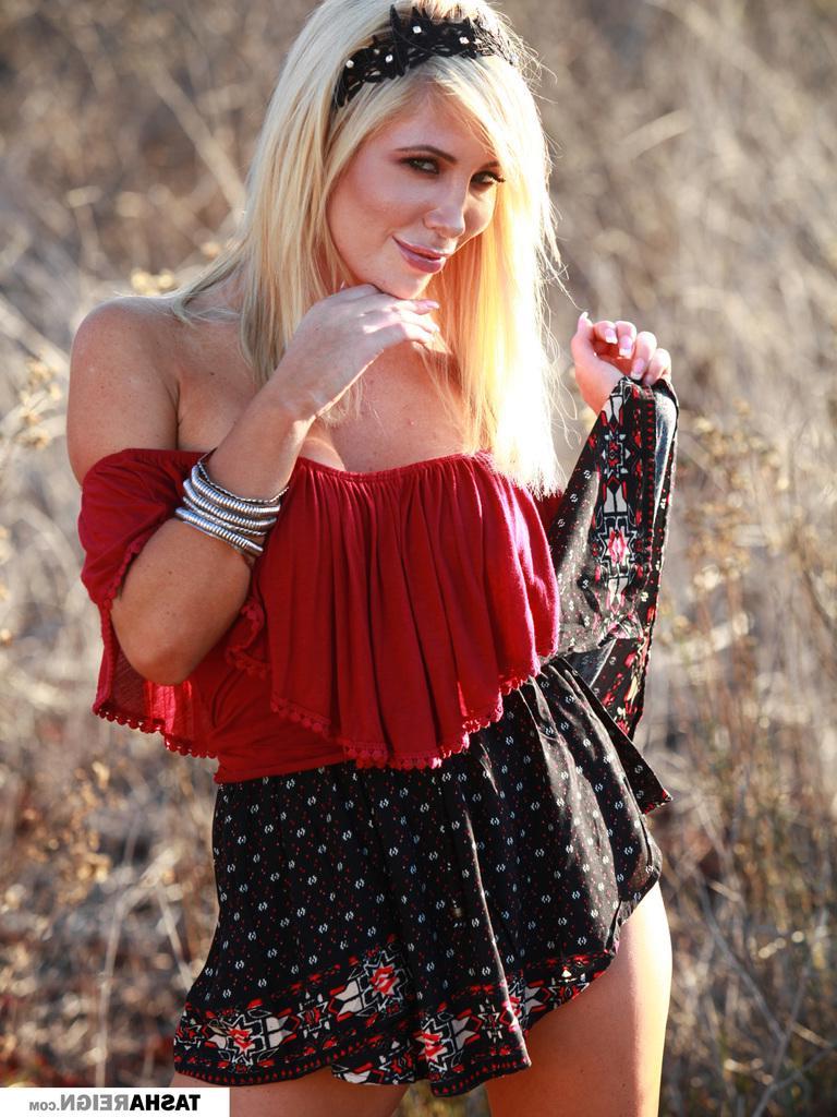 15P Blonde babe Tasha Reign teases with her panties outside