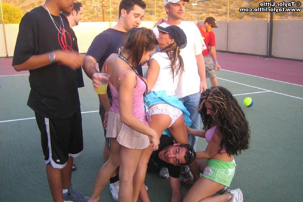 20P Teen girls get a little wild on a tennis court