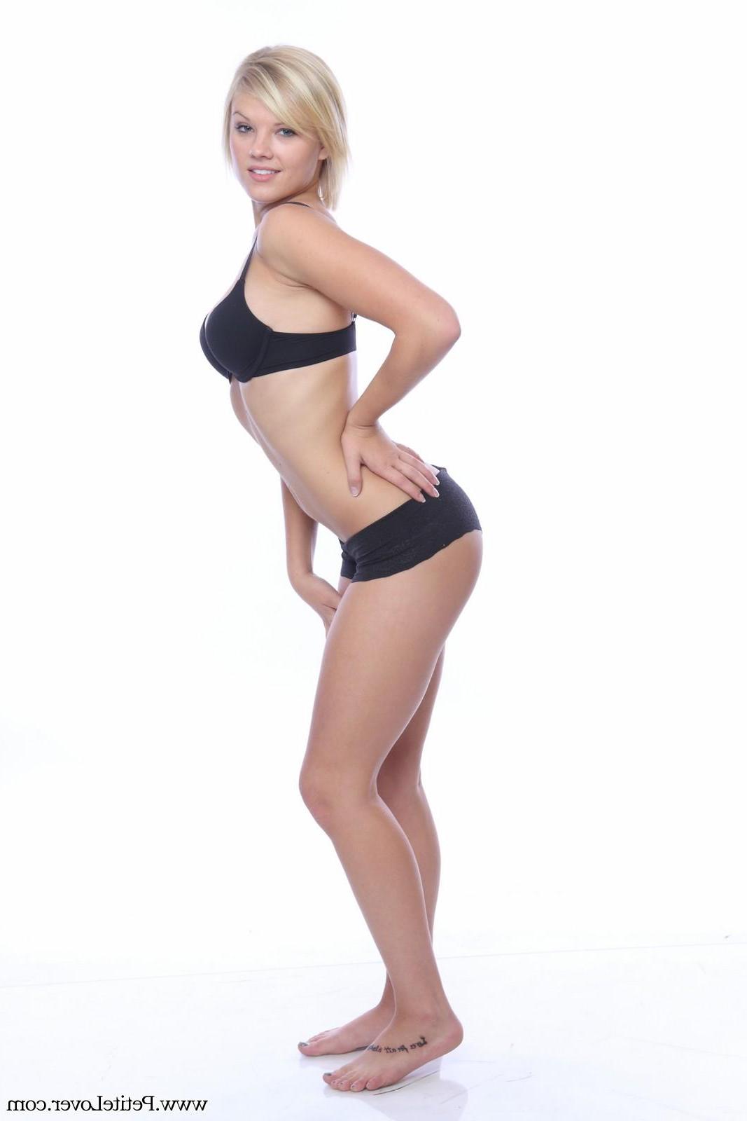 16P Petite blonde girl Tiffany shows off her tiny ass in her bra and panties