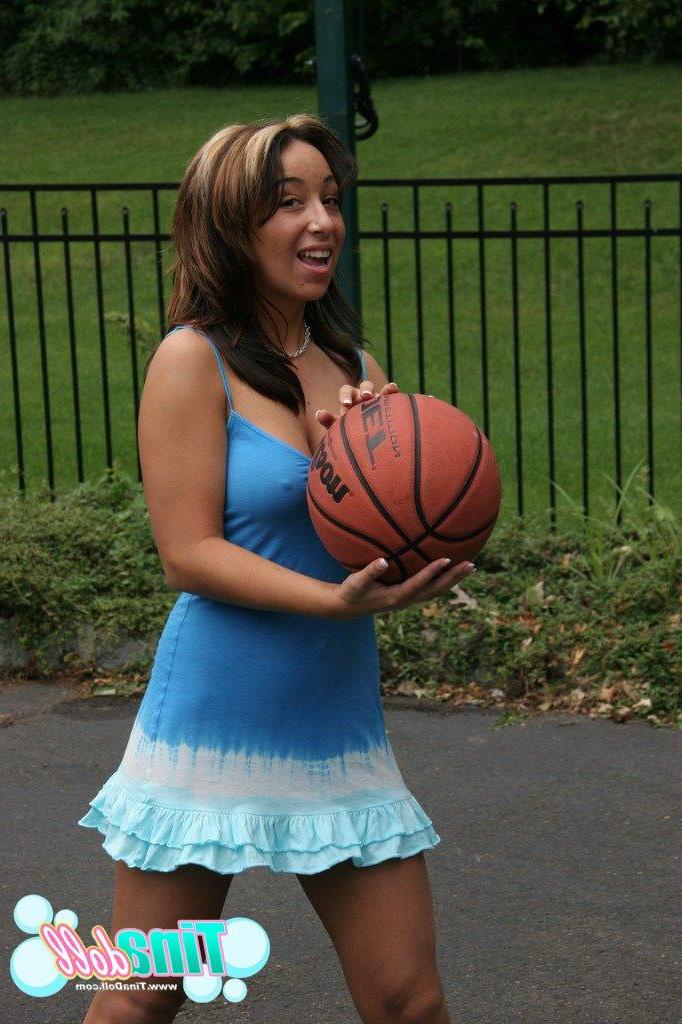 15P Tina Doll lets her huge boobs bounce while she plays basketball