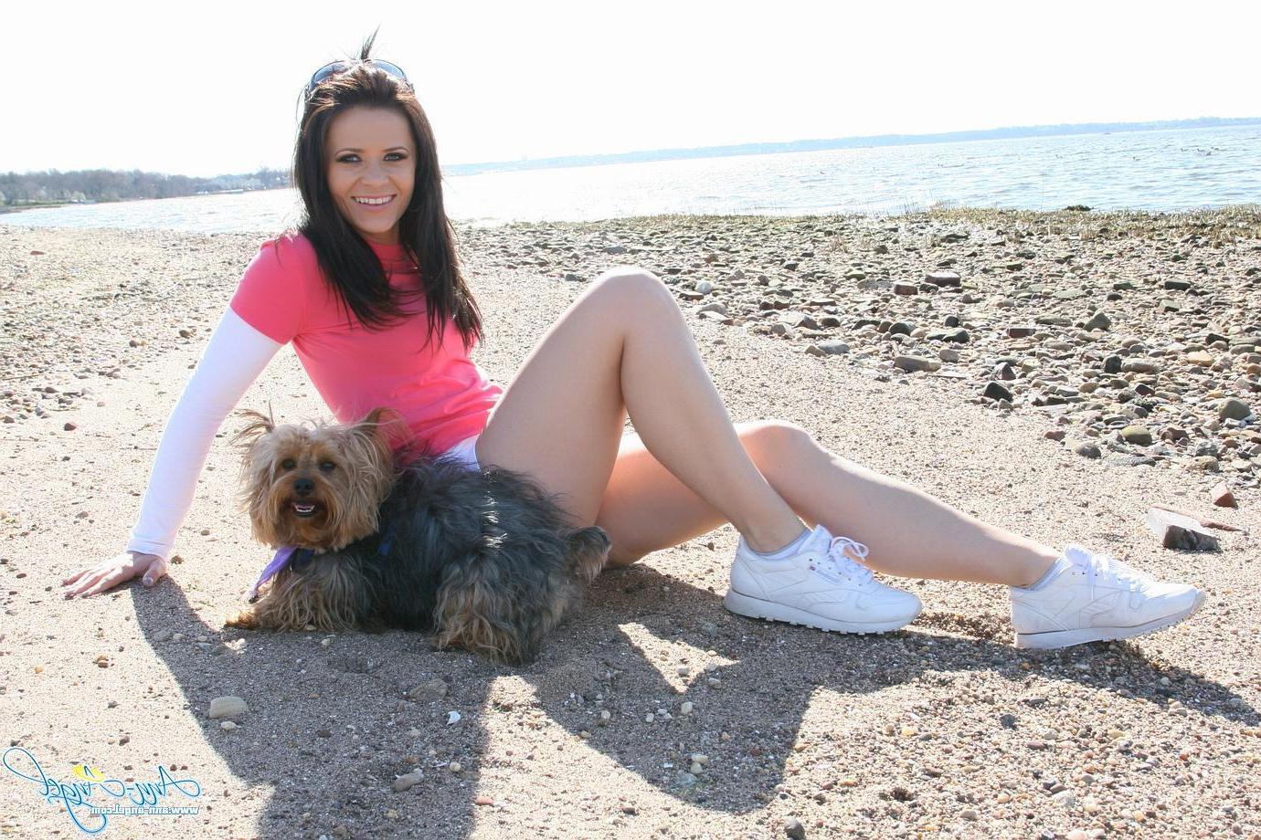 16P Ann Angel strips down to her bra and panties at the beach
