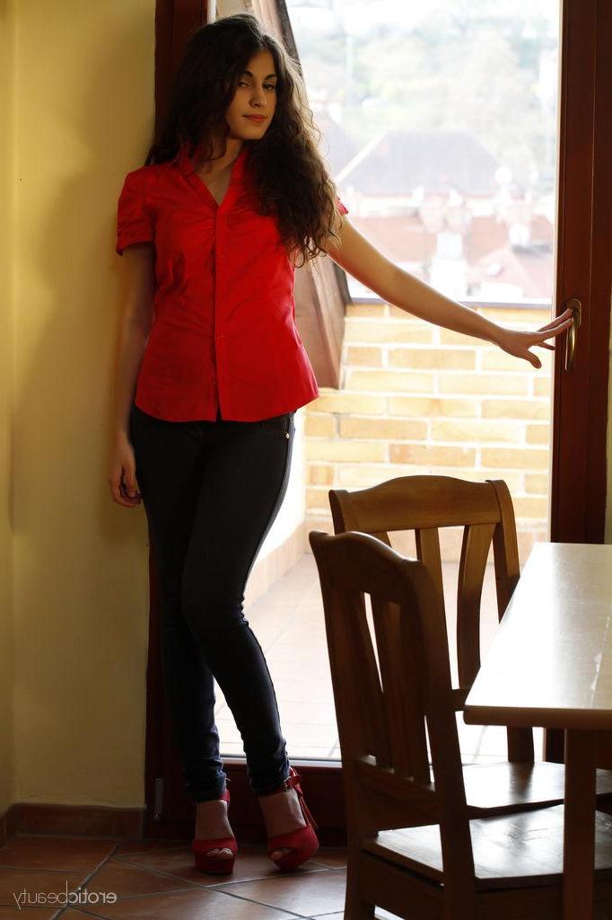 16P Brunette teen Soika A teases in her jeans and bra