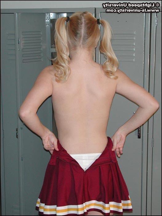 20P Pictures of a blonde cheerleader stripping in the locker room