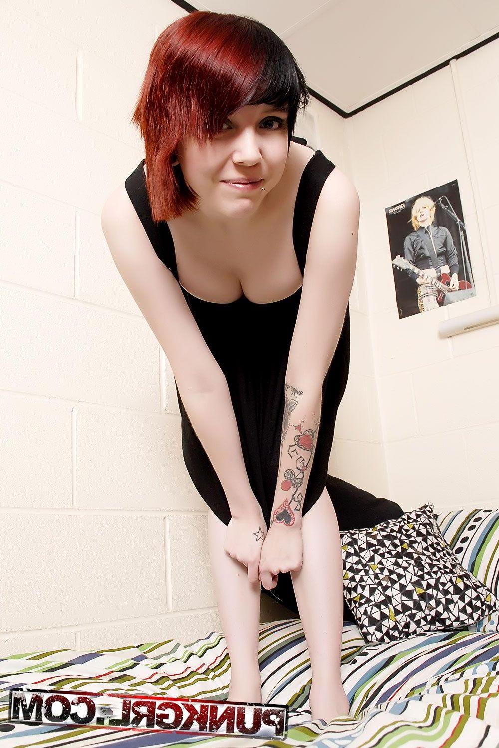 20P Pictures of teen punk Cassie getting nude in her dorm room