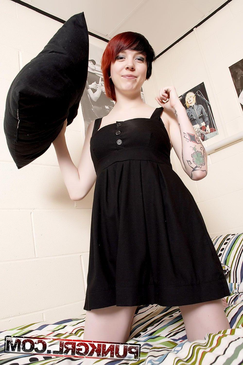 20P Pictures of teen punk Cassie getting nude in her dorm room
