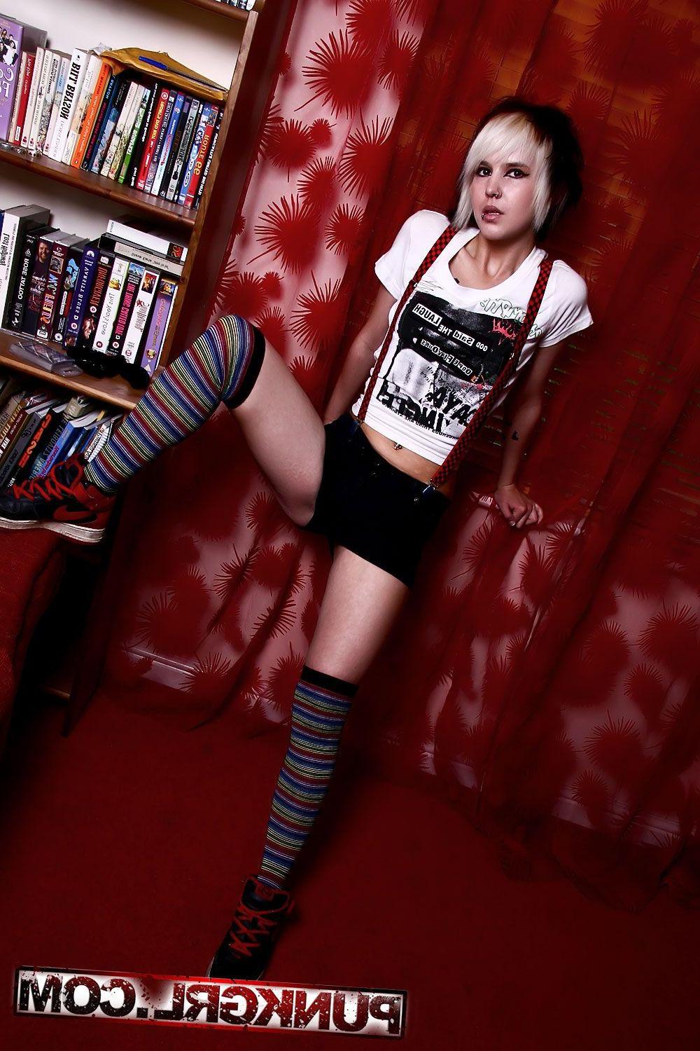 20P Pictures of punk girl Charlie wearing long striped socks