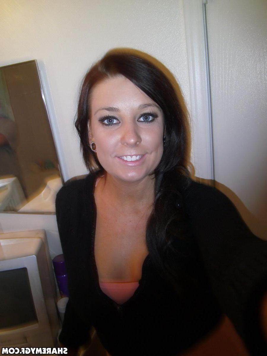 20P Busty brunette GF takes selfies of her big tits and hot body