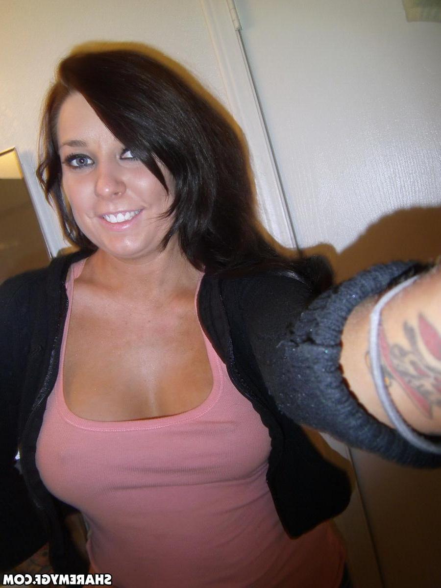20P Busty brunette GF takes selfies of her big tits and hot body