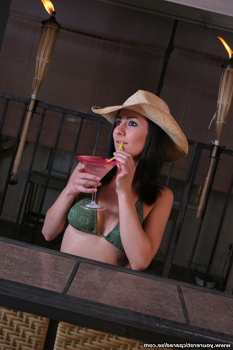 12P Brunette hottie Stacey has some naughty fun at the tiki bar