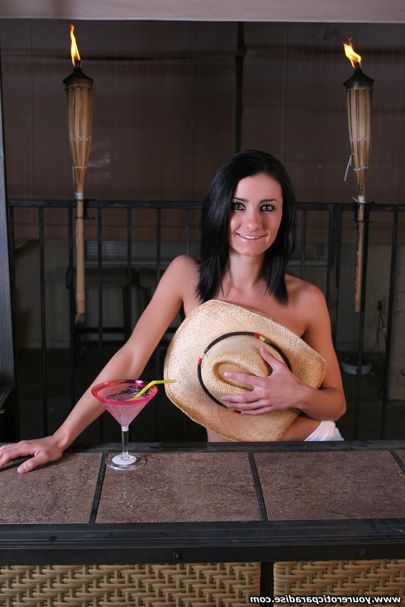 12P Brunette hottie Stacey has some naughty fun at the tiki bar
