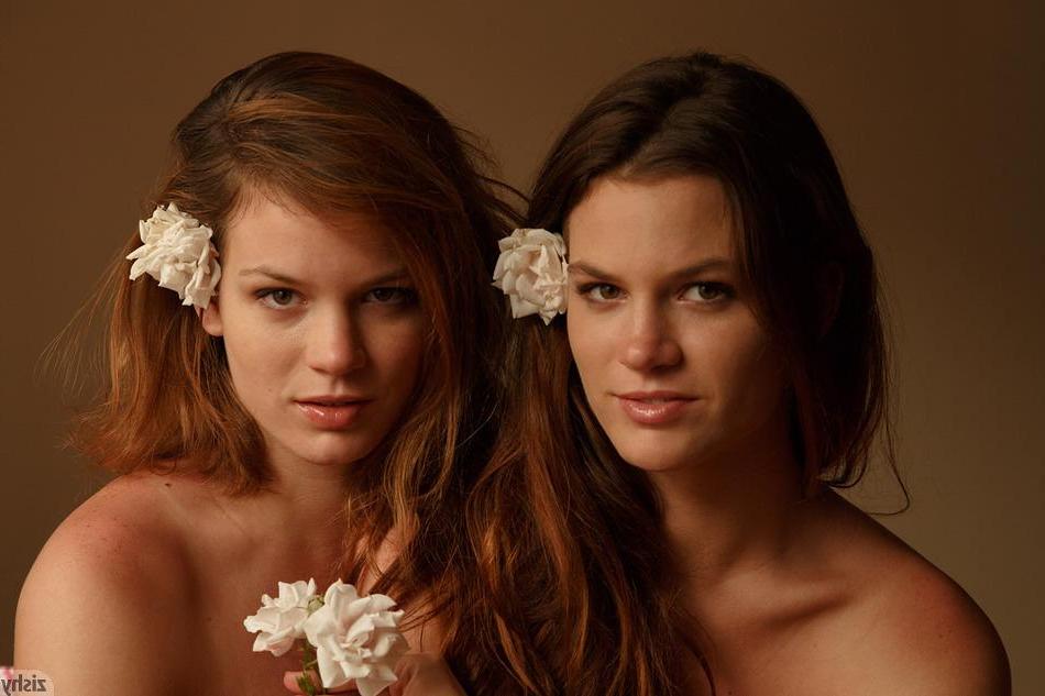 8P Beautiful coeds Romi and Raylene tease in their panties in bed