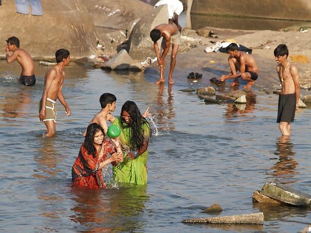 11P Indian  bath in  river