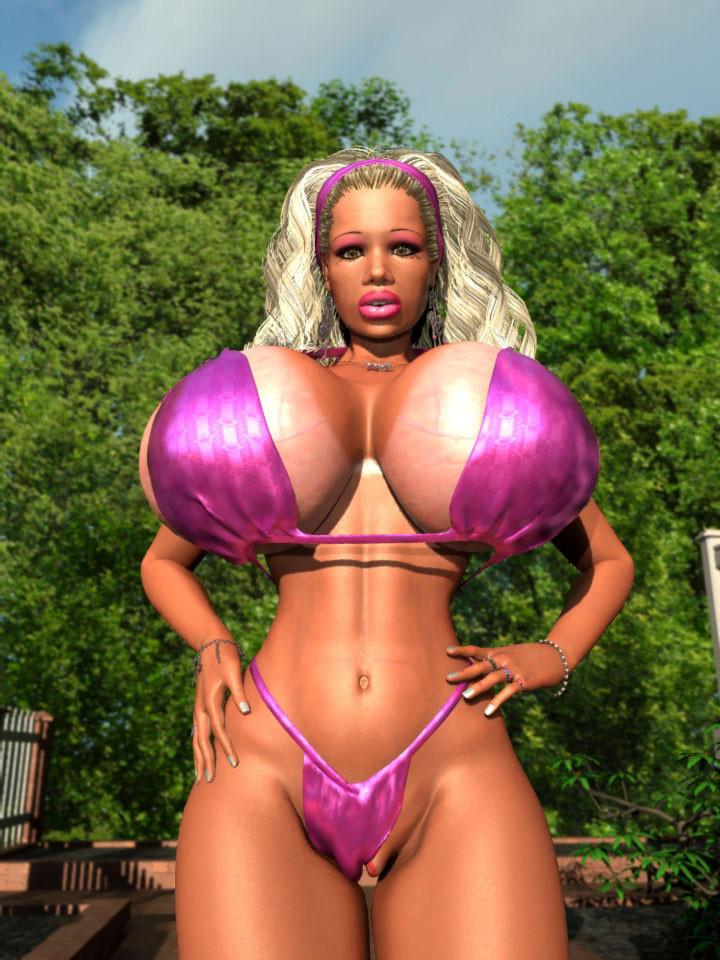 12P Big tits sexy 3D blonde playfully stripping off her bikini