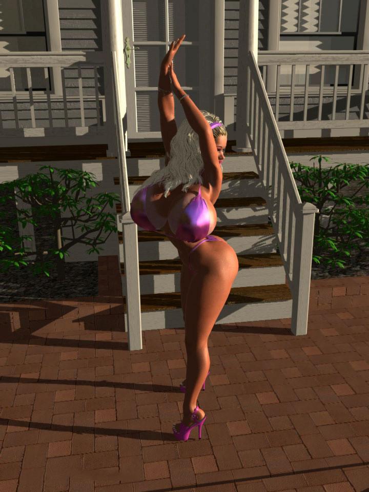 12P Big tits sexy 3D blonde playfully stripping off her bikini
