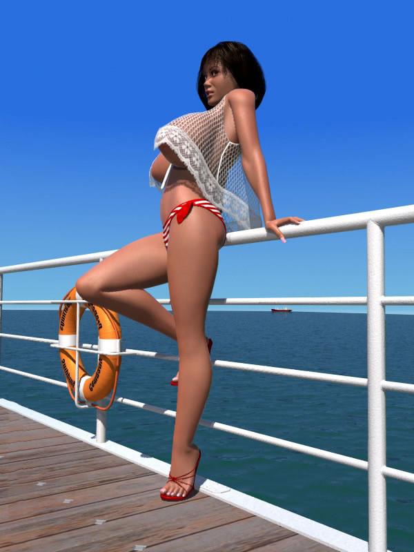 12P Big breasted 3D brunette shows her sexy body on the pier
