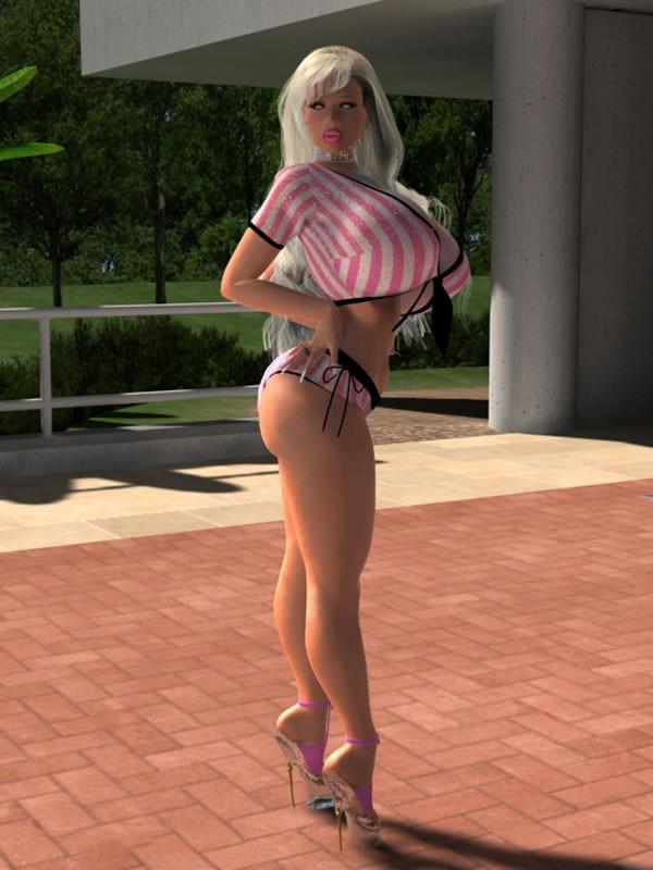 12P Hot 3D blonde with huge breasts posing outdoors