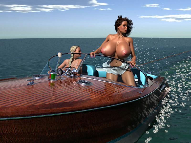 12P Topless big breasted 3D blonde hottie wakeboarding