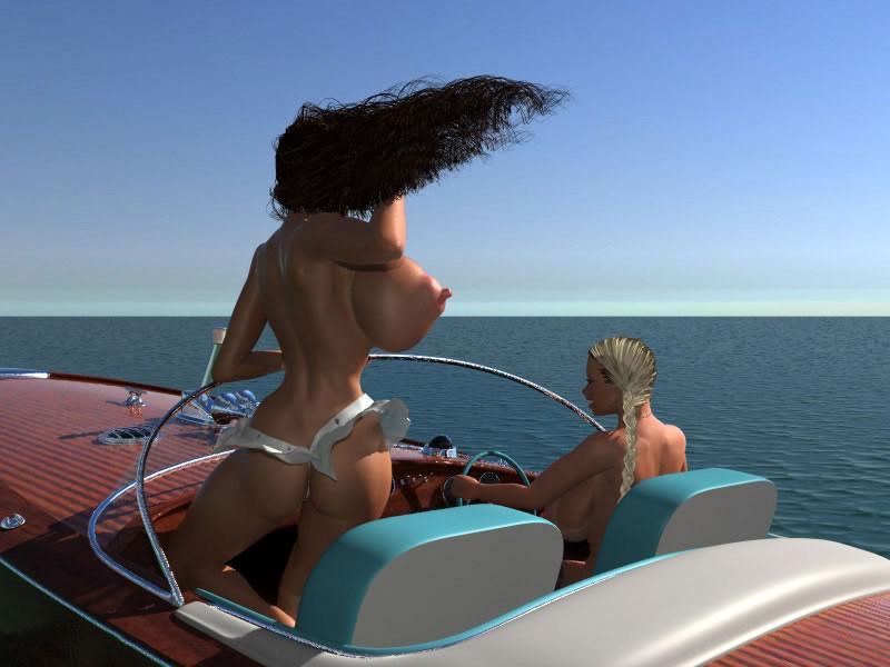 12P Topless big breasted 3D blonde hottie wakeboarding