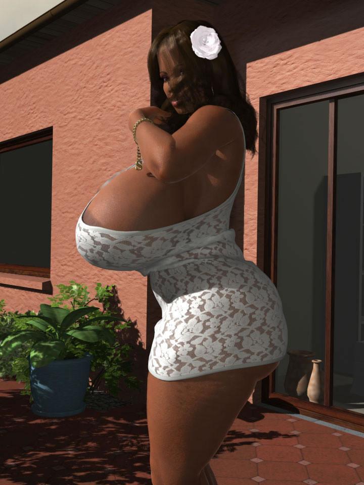12P Ebony 3D hottie showing off her large natural boobs