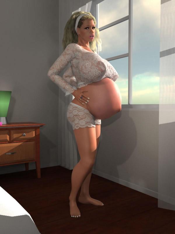 12P Pregnant 3D blonde chick exposing her big boobs