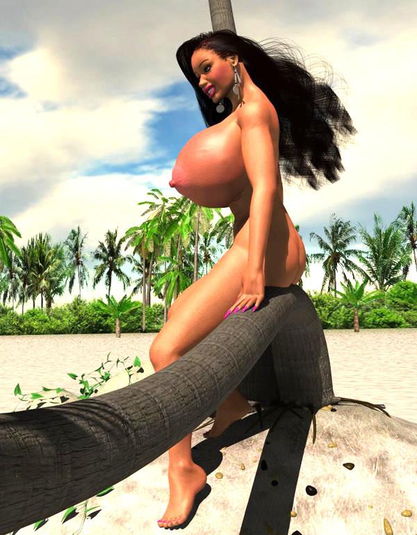 12P Sexy 3D babe with big boobs sunbathing nude on the beach