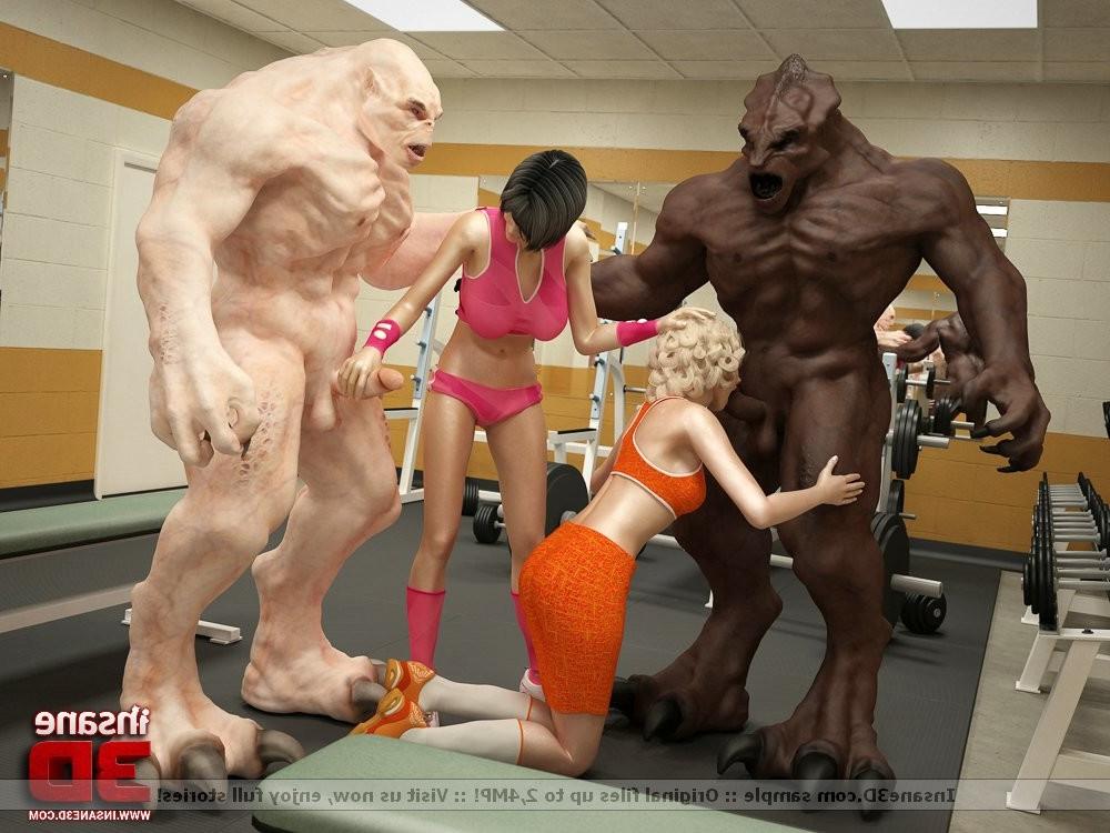 8P 3D sex monsters fucking in the gym