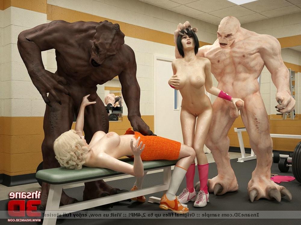 8P 3D sex monsters fucking in the gym