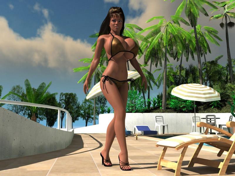 12P Sexy 3D babe boasting huge tits and sucking big cock