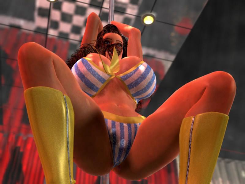 12P Busty 3D stripper baring her goodies dancing by the pole