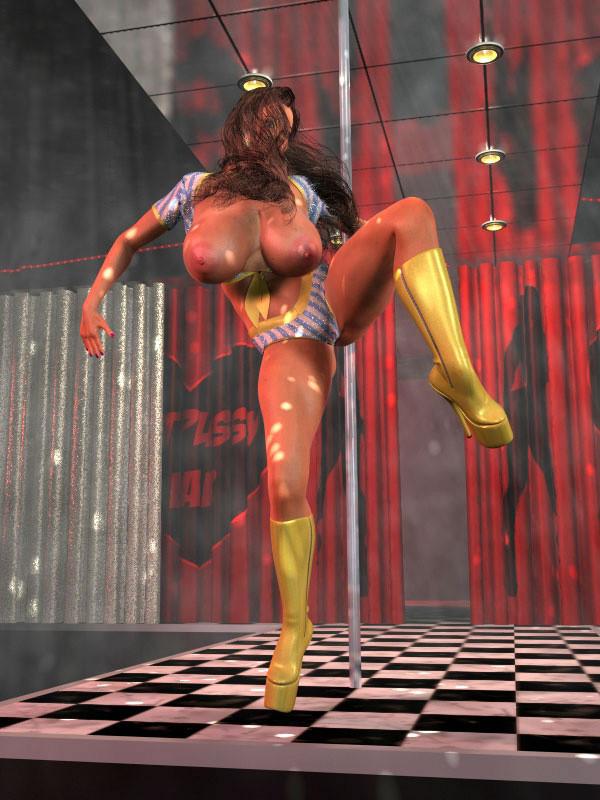 12P Busty 3D stripper baring her goodies dancing by the pole