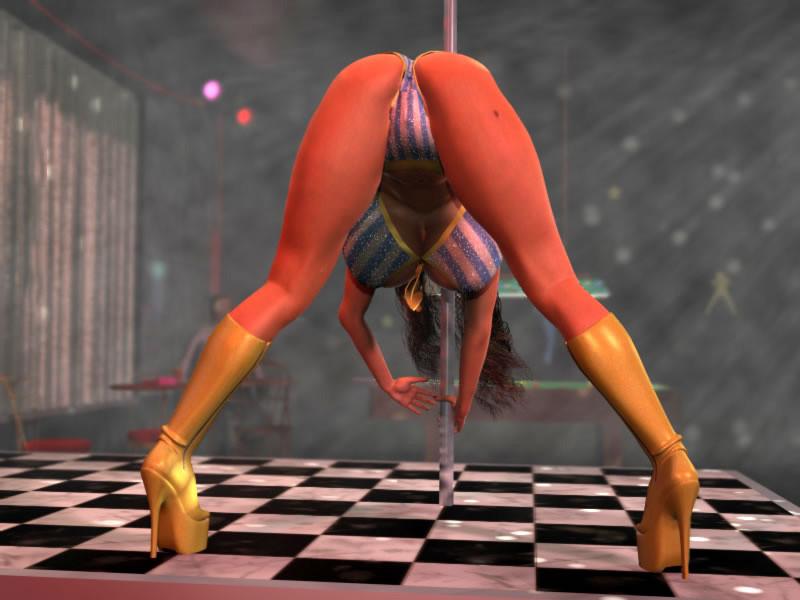 12P Busty 3D stripper baring her goodies dancing by the pole