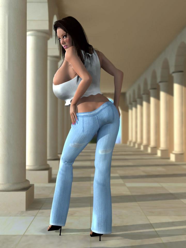 12P Sexy big breasted 3D hottie stripping naked outdoors