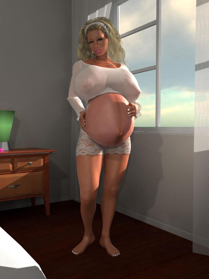 12P Horny busty pregnant 3D babe loves teasing while posing naked