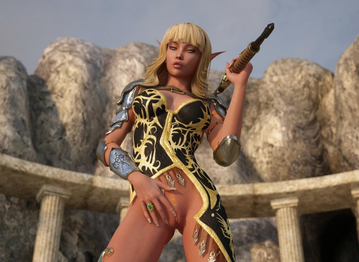 16P Cute blonde elf enjoying anal sex with two men