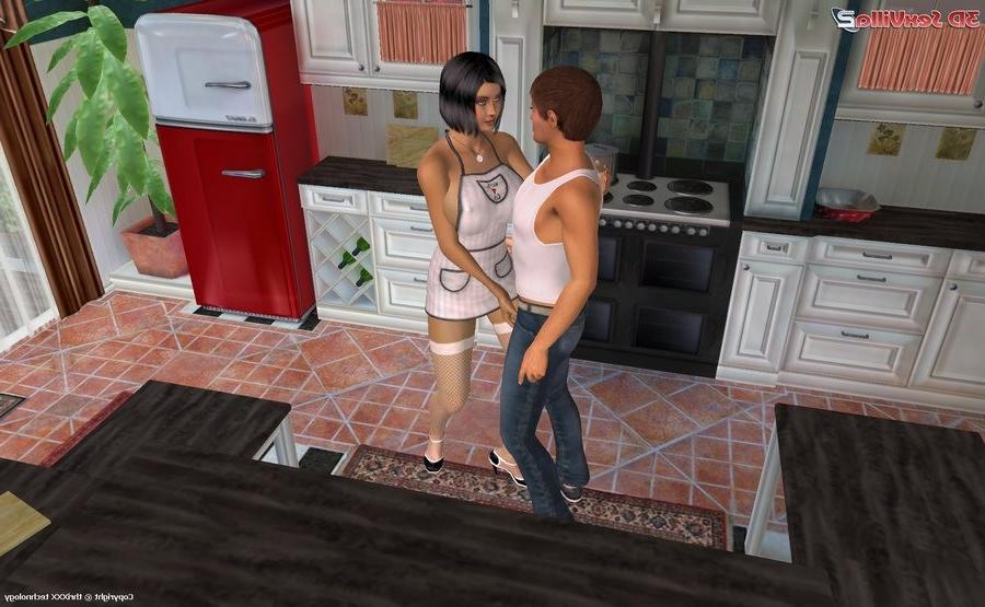 16P Animated cockriding and cumshot in the kitchen