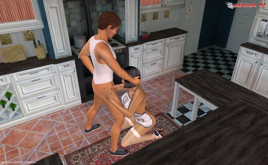 16P Animated cockriding and cumshot in the kitchen